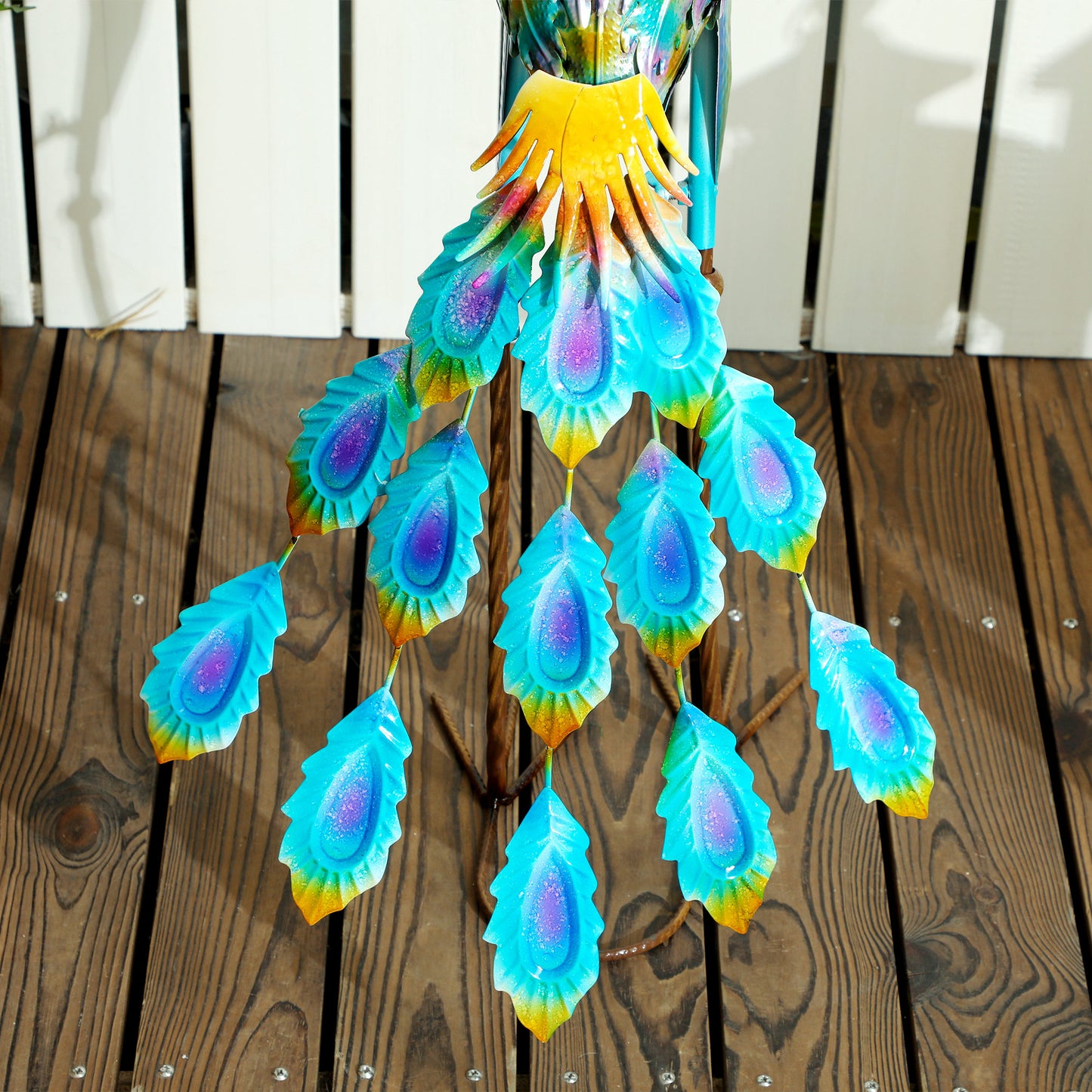 Peacock Garden Statue, Metal Garden Gift with Stakes, Multi-Colour