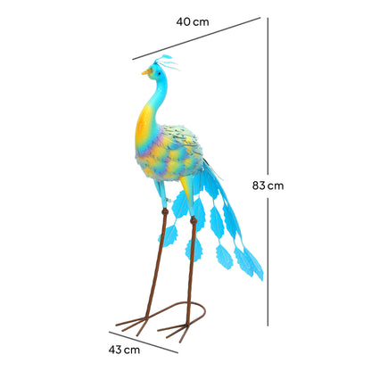 Peacock Garden Statue, Metal Garden Gift with Stakes, Multi-Colour