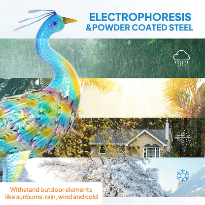 Peacock Garden Statue, Metal Garden Gift with Stakes, Multi-Colour