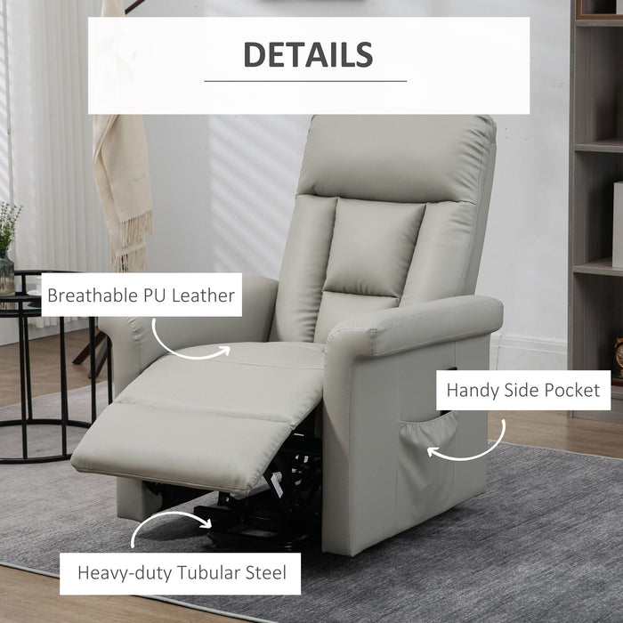 Power Lift Chair, PU Leather Recliner Sofa Chair for Elderly with Remote Control, Side Pocket, Grey