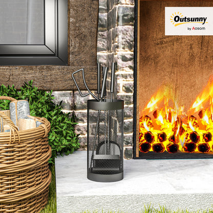 5-Piece Fireplace Companion Set, Metal Fireplace Tools Set with Brush, Shovel, Poker, Tongs and Bucket, Fireside Companion for Indoor or Outdoor Fireplaces, Chimineas, Fire Pits