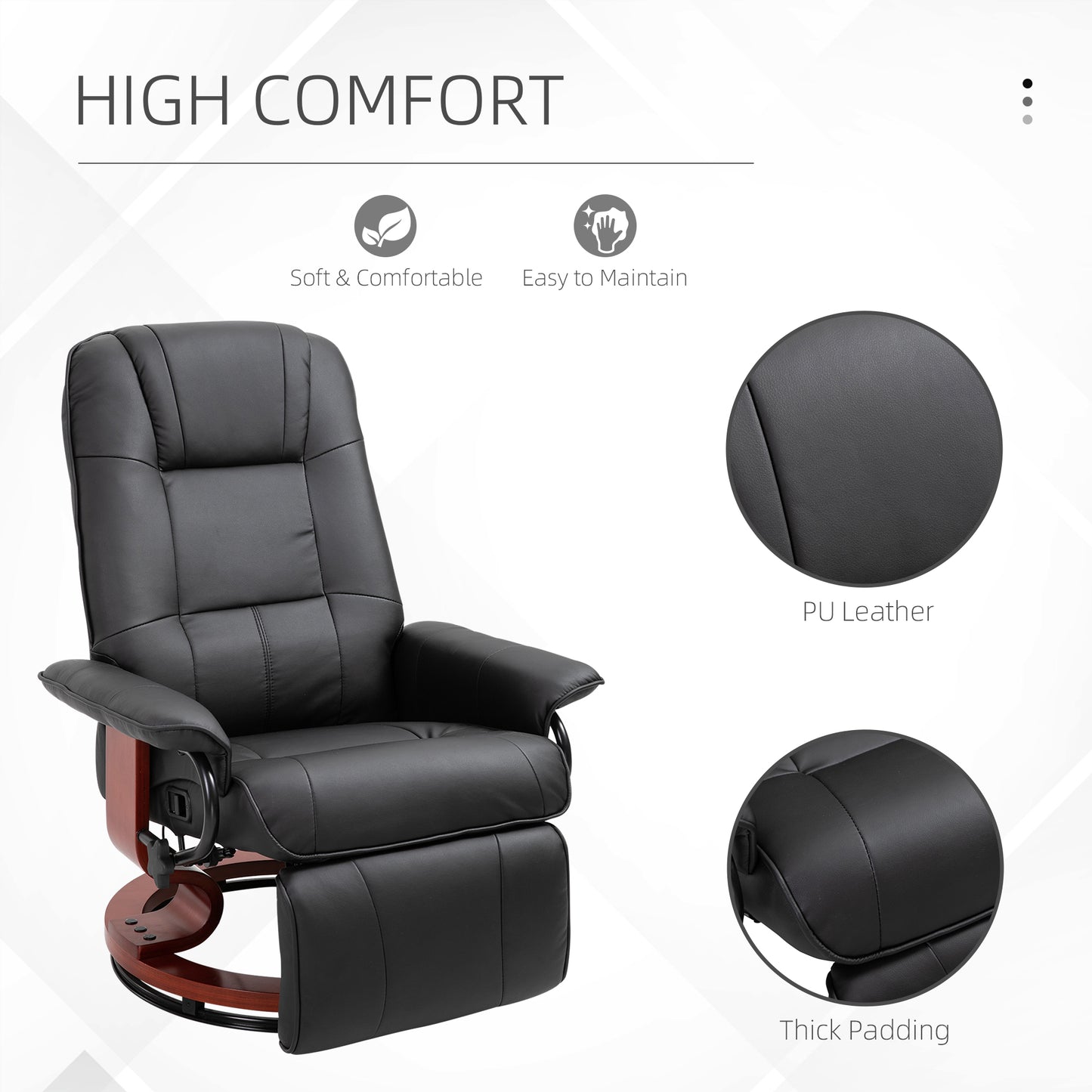 Ergonomic Office Recliner Sofa Chair PU Leather Armchair Lounger Black