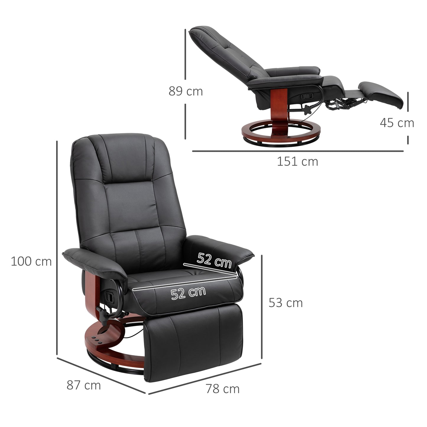 Ergonomic Office Recliner Sofa Chair PU Leather Armchair Lounger Black