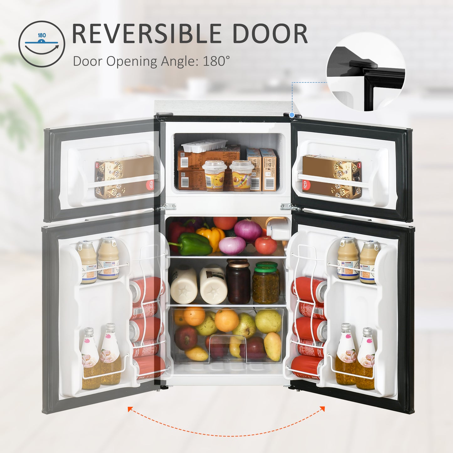 88L Small Fridge Freezer with 5-Setting Thermostat, Inner Light