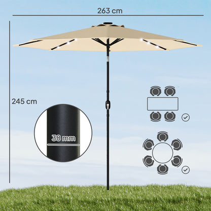 2.6 m Garden Parasol Umbrella with Light, Outdoor Patio Umbrella