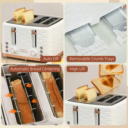 Toaster with 4 Slot, 7 Browning Levels, 1600W, White Ripple