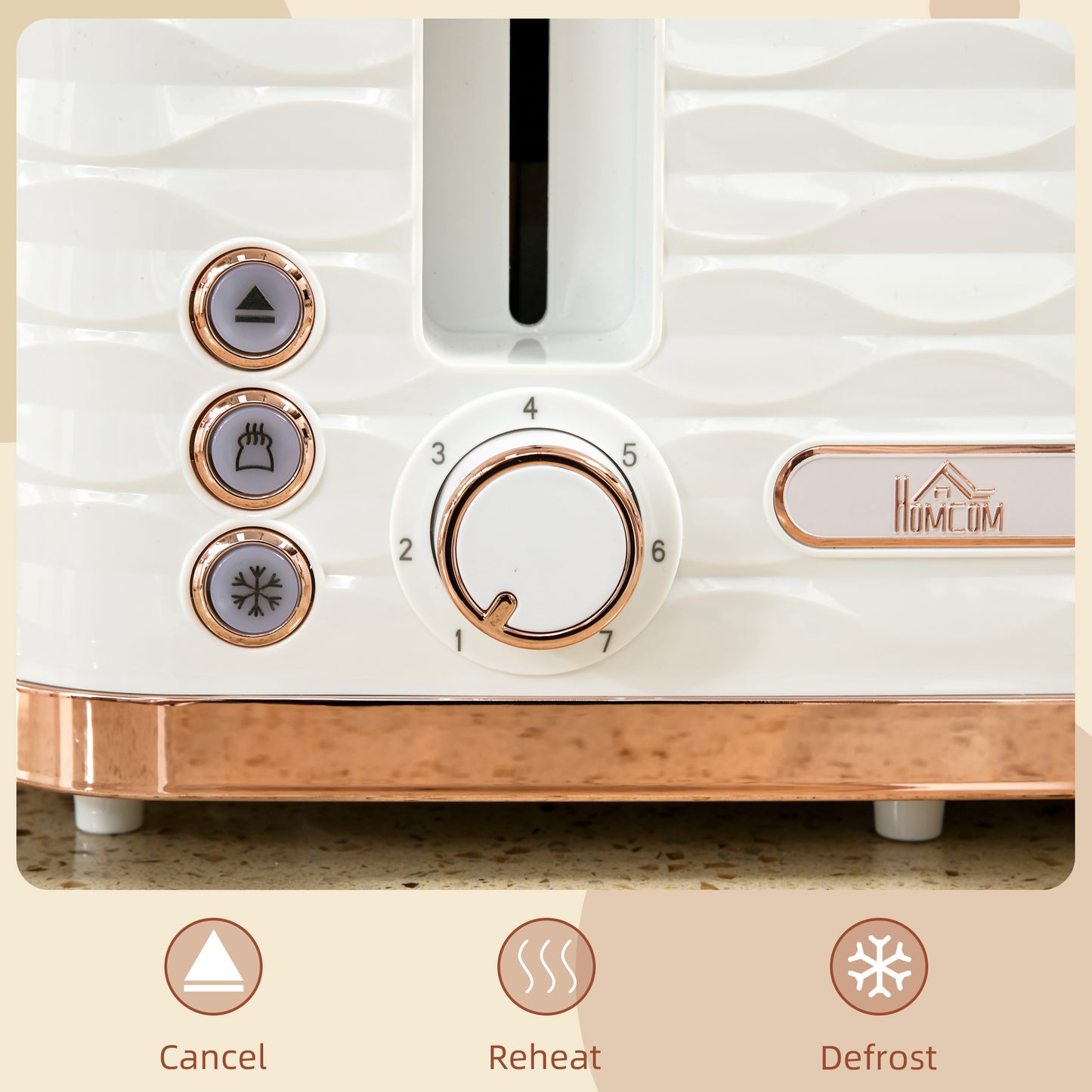 Toaster with 4 Slot, 7 Browning Levels, 1600W, White Ripple