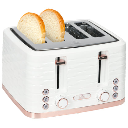 Toaster with 4 Slot, 7 Browning Levels, 1600W, White Ripple