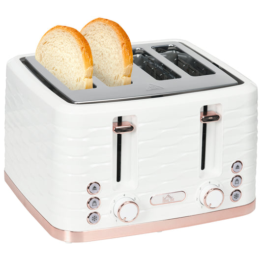 Toaster with 4 Slot, 7 Browning Levels, 1600W, White Ripple