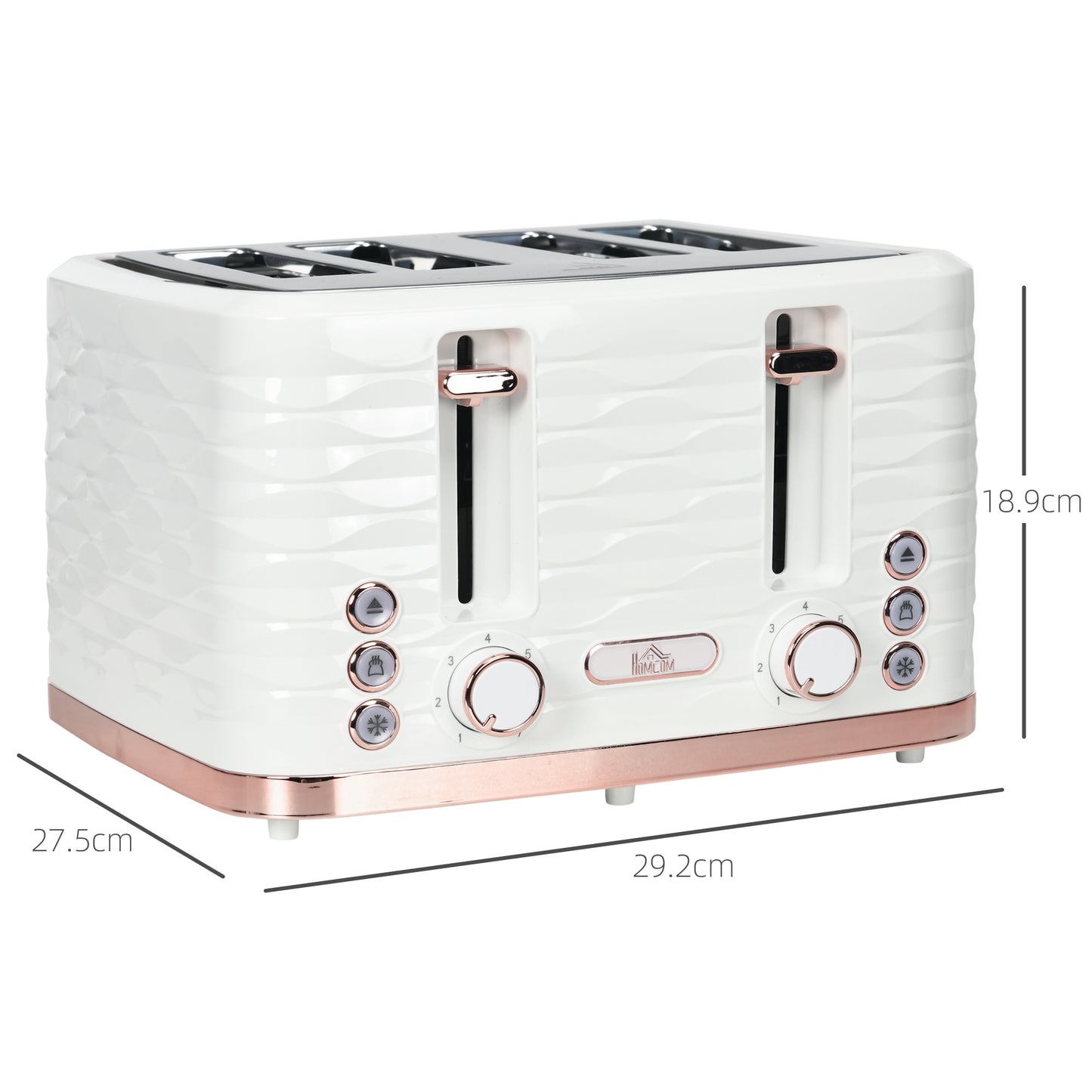 Toaster with 4 Slot, 7 Browning Levels, 1600W, White Ripple