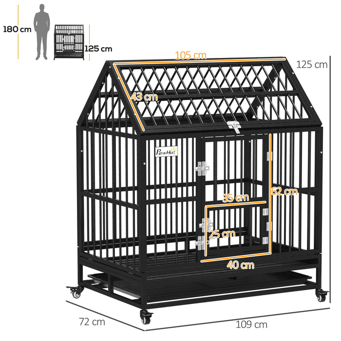 43" Heavy Duty Dog Crate on Wheels, with Removable Tray, Openable Top