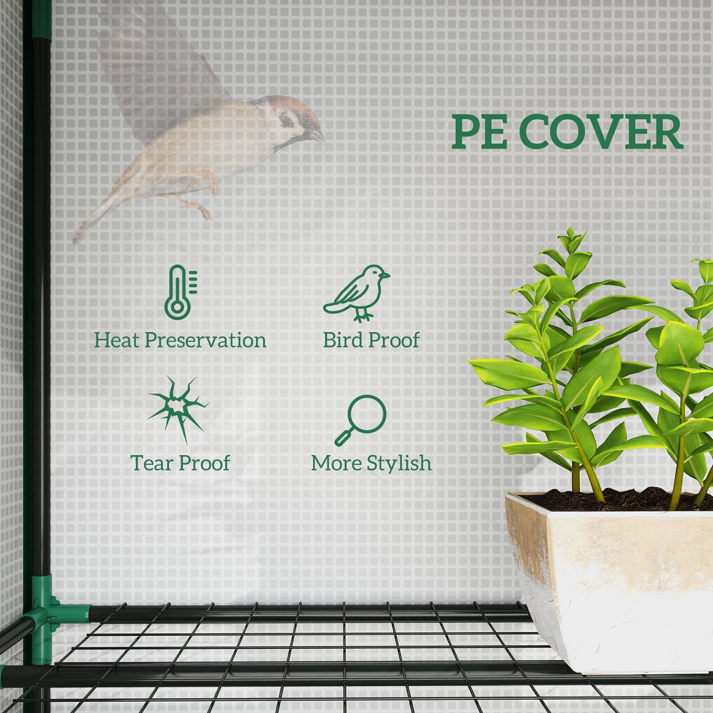 3 Tier Lean-to Mini Greenhouse with Plastic Cover, White