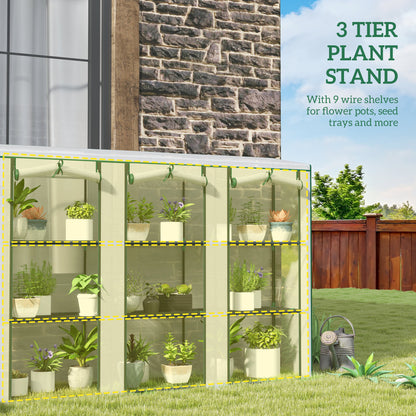 3 Tier Lean-to Mini Greenhouse with Plastic Cover, White