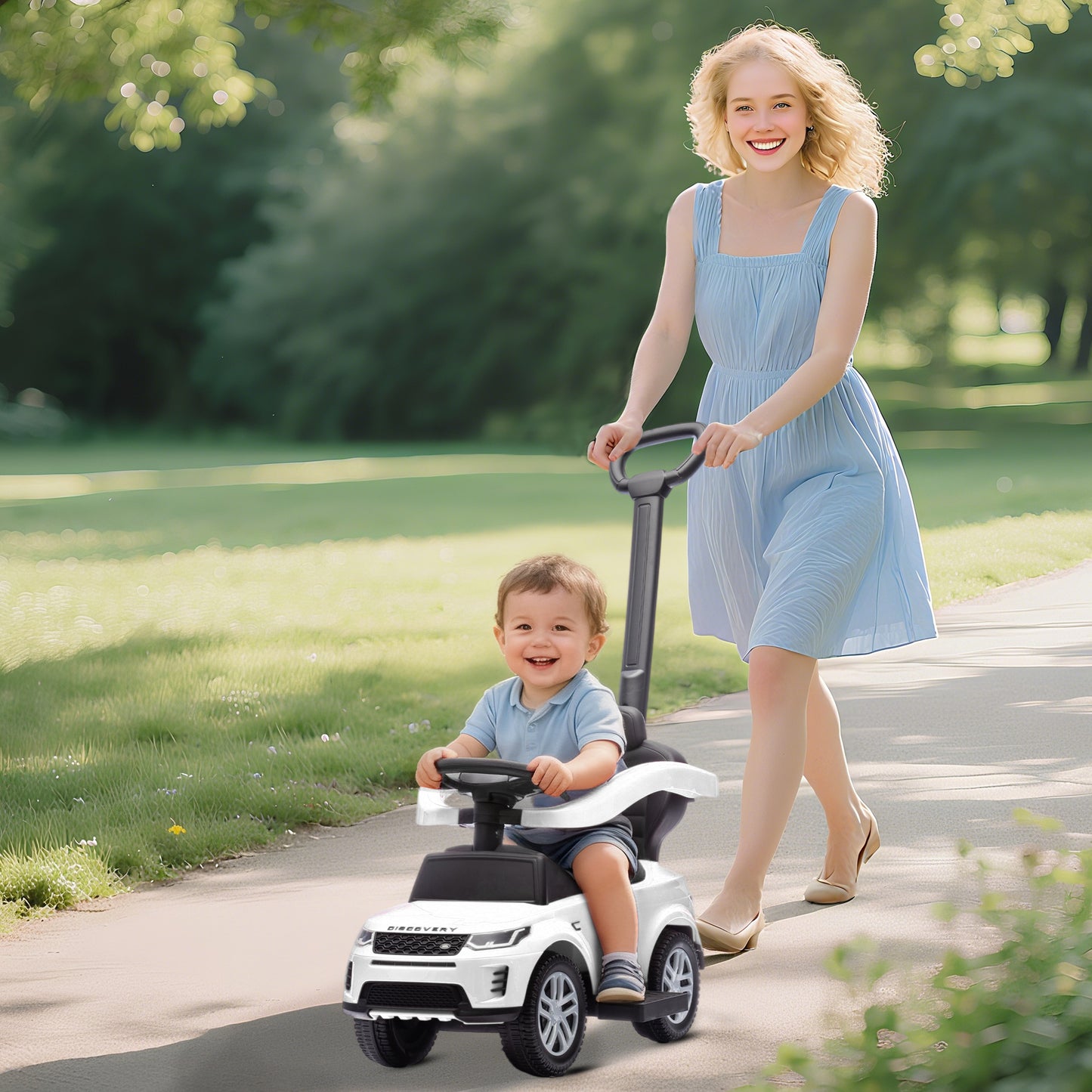 LAND ROVER Licensed Baby Push Car, 2-in-1 Ride on Car, White