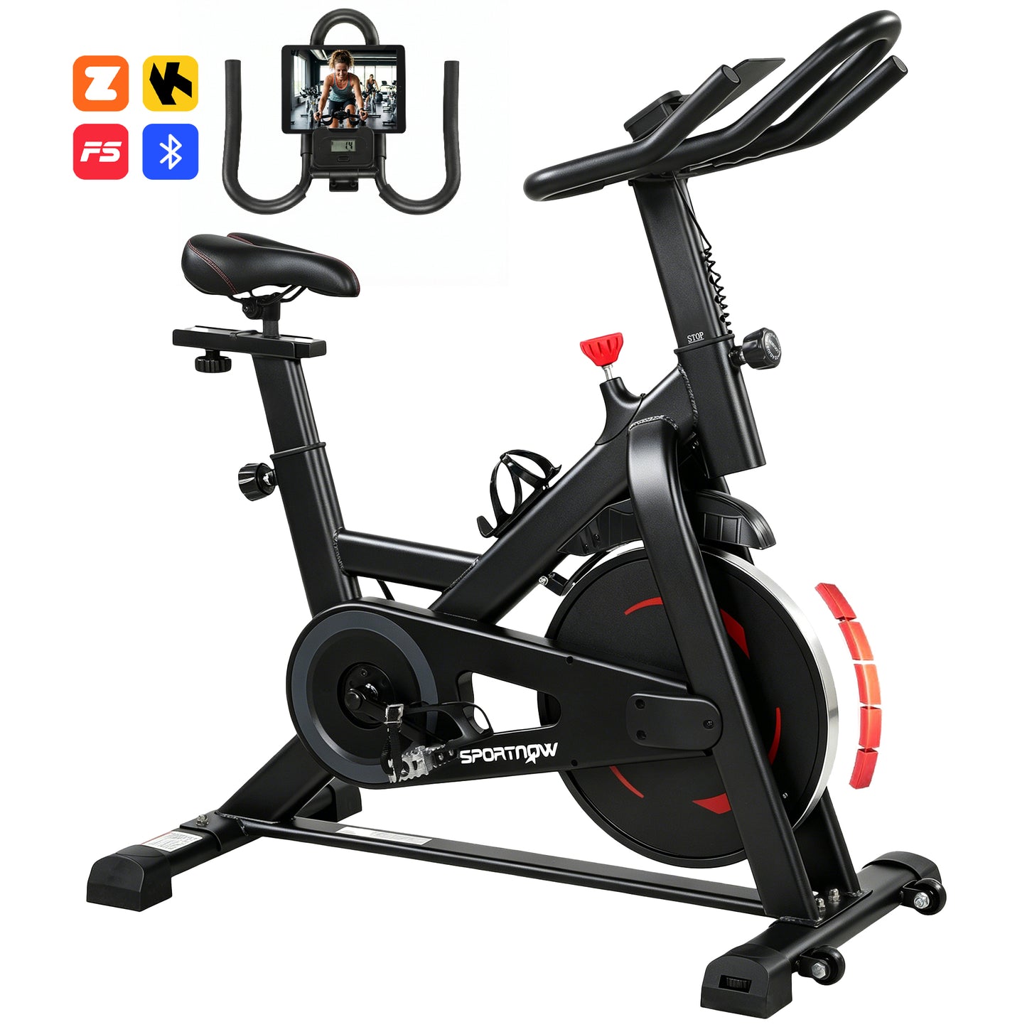 Exercise Bike for Home Gym, Indoor Stationary Bike with Smart APP, 0-100% Magnetic Resistance, Adjustable Seat & Handlebars, LCD Display, Device & Water Bottle Holder, Wheels, 120kg Capacity