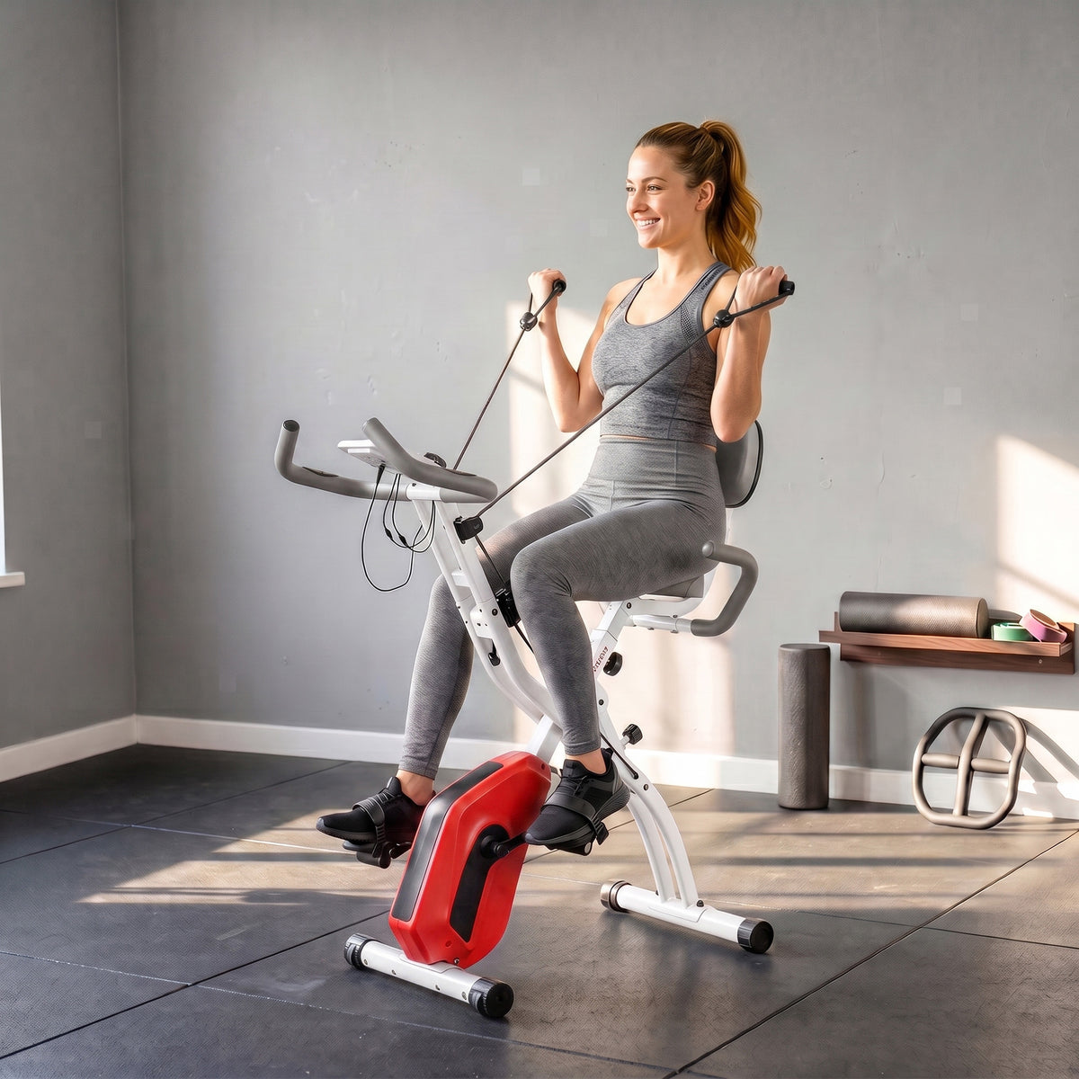 4-In-1 Folding Exercise Bike with Resistance Bands, Orange