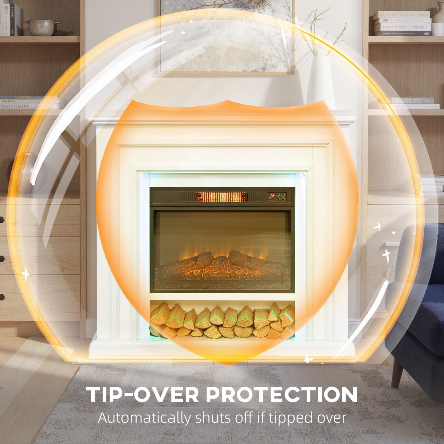 Electric Fireplace with Surround, LED Lights, 38" 1800W Inset Electric Fire and Mantel Reach up to 30 m² with Realistic Flame Effect