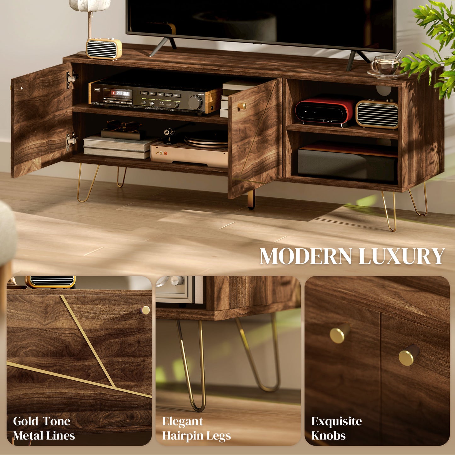 TV Stand Cabinet 130cm TV Unit w/ Adjustable Shelves for Living Room