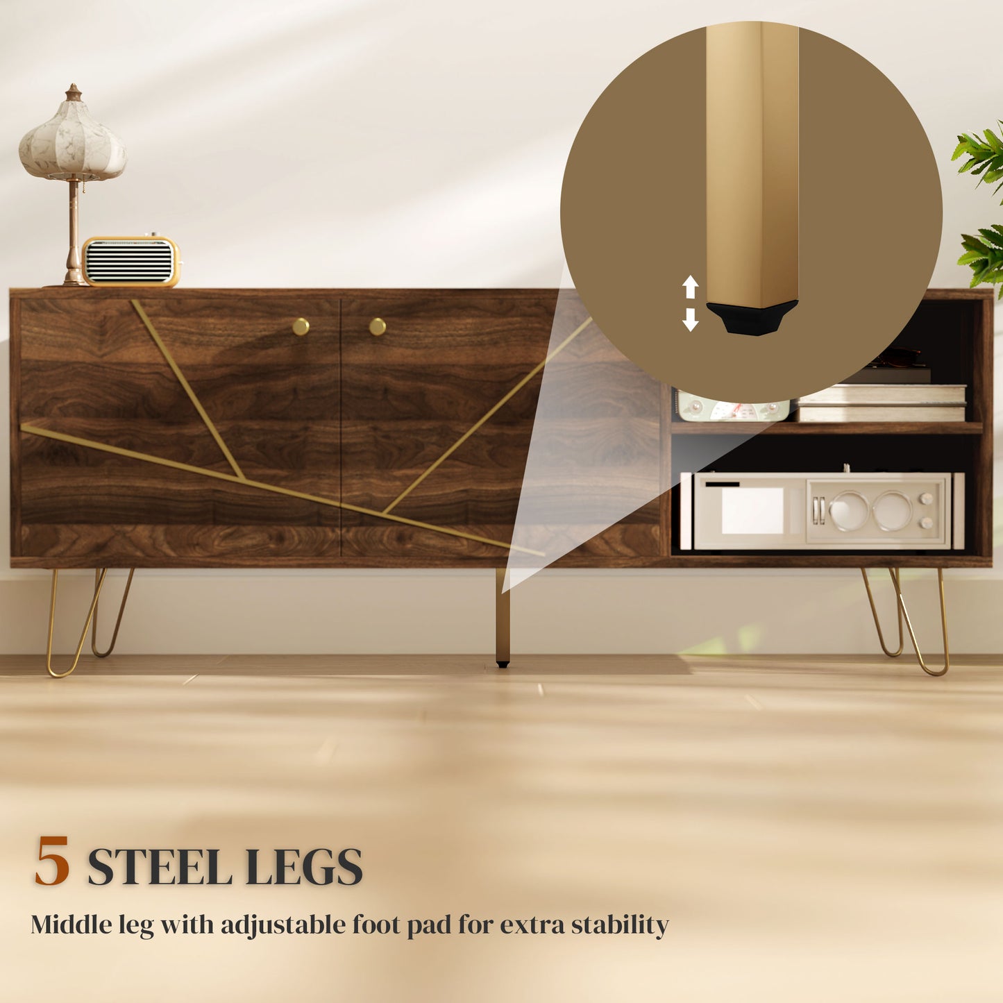 TV Stand Cabinet 130cm TV Unit w/ Adjustable Shelves for Living Room