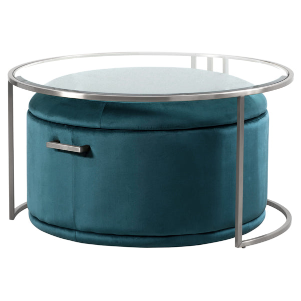 Aria Silver Coffee Table and Storage Ottoman Peacock - Set