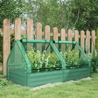 Metal Planter Box with Cover, Raised Garden Bed with Greenhouse, for Herbs and Vegetables, Green and Grey