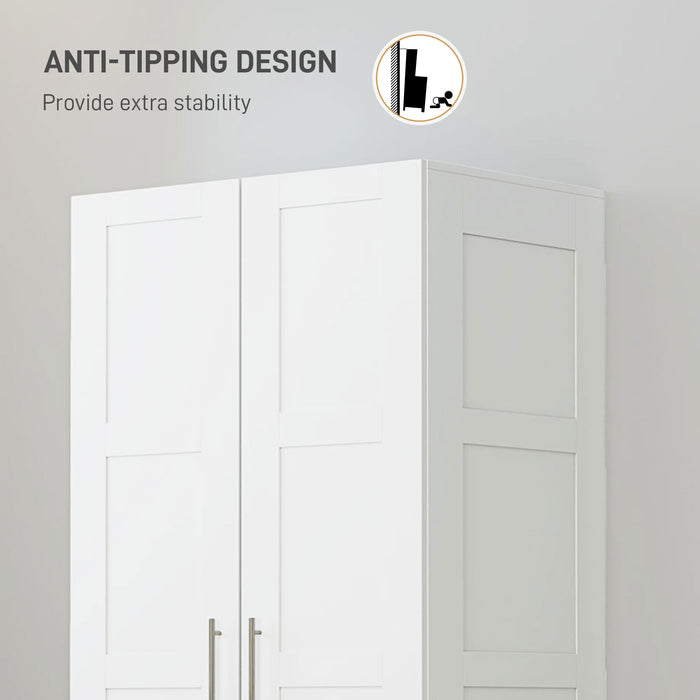 Wardrobe for Bedroom, Double Wardrobe with Hanging Rail, White