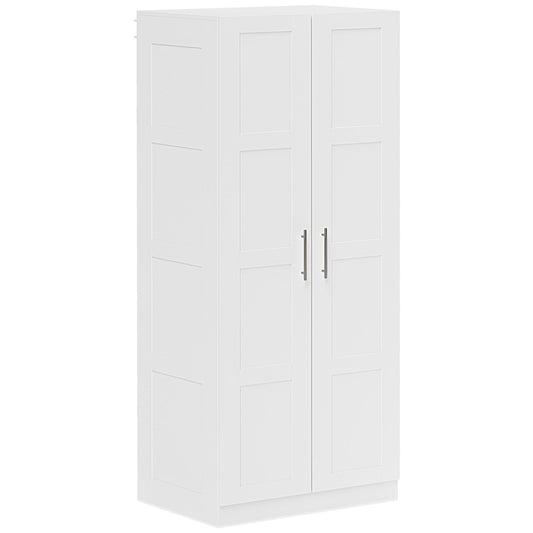 Wardrobe for Bedroom, Double Wardrobe with Hanging Rail, White