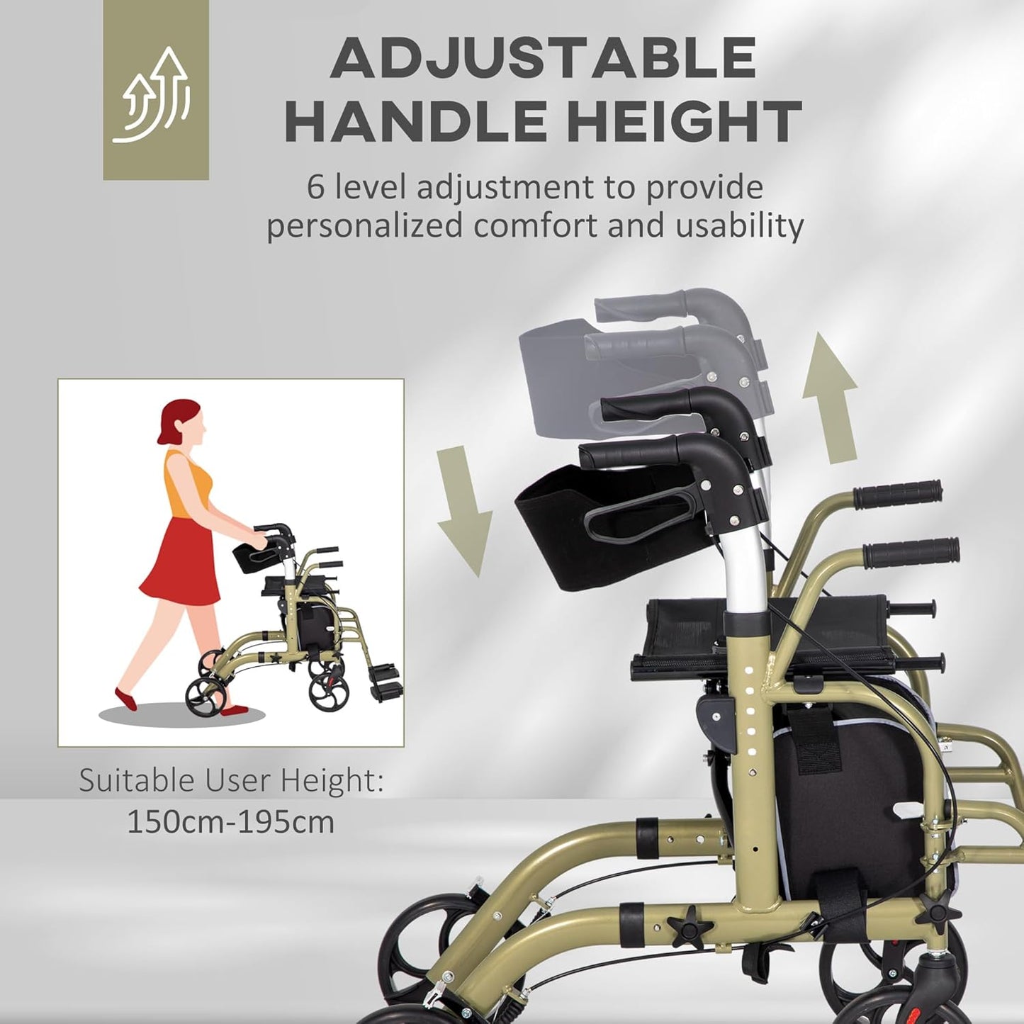2 in 1 Wheelchair & Folding Rollator Walker Combo, Yellow-green