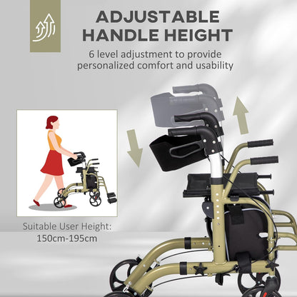 2 in 1 Wheelchair & Folding Rollator Walker Combo, Yellow-green