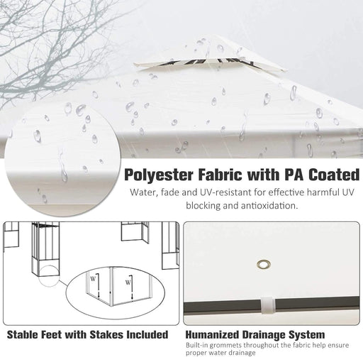 3 x 3m Outdoor Steel Gazebo with 2 Tier Roof, Garden Gazebo Patio Canopy Marquee Shelter with Decorative Steel Frame - Cream