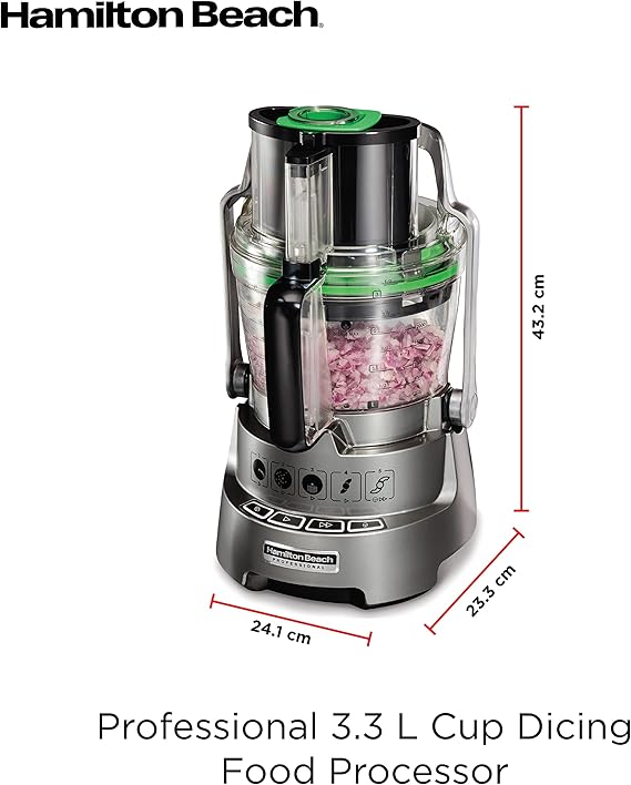 Hamilton Beach 70825-SAU 14-Cup (3 Litre) Dicing Food Processor, Plastic, 600 W, 3 liters, Silver