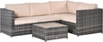 3Pcs Rattan Garden Furniture 4 Seater Outdoor Patio Corner Sofa Chair Set with Coffee Table Thick Cushions, Beige