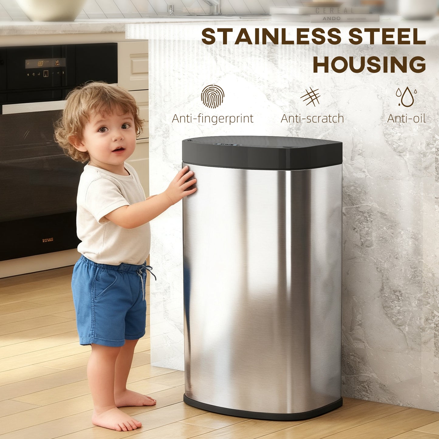 Automatic Kitchen Bin with Soft-Close Lid, 55L Sensor Wastebasket