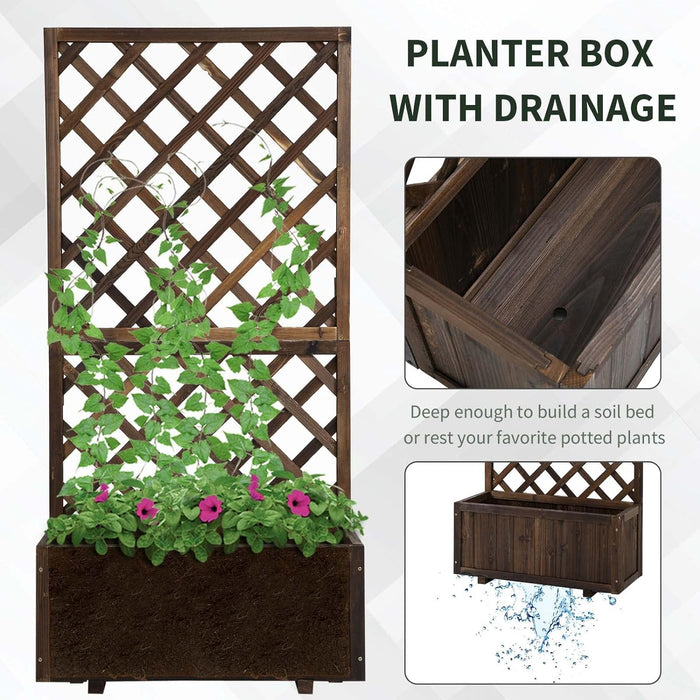 45L Garden Wooden Pine Trough Planter with Topped Trellis