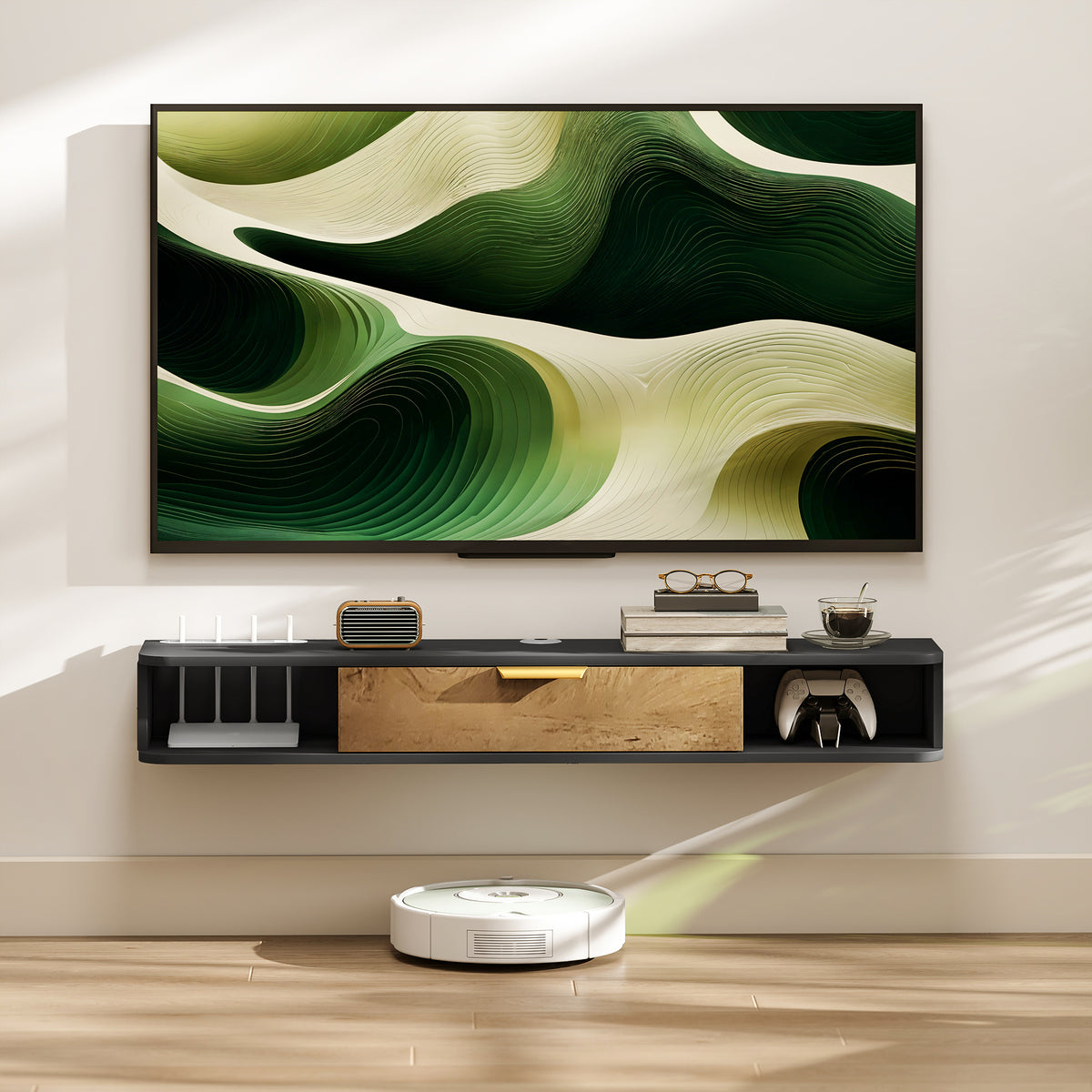 120 cm Floating TV Unit with Storage Entertainment Media Console Grey