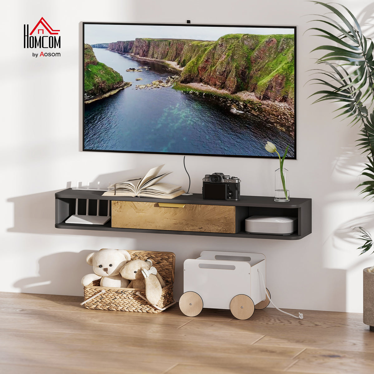120 cm Floating TV Unit with Storage Entertainment Media Console Grey