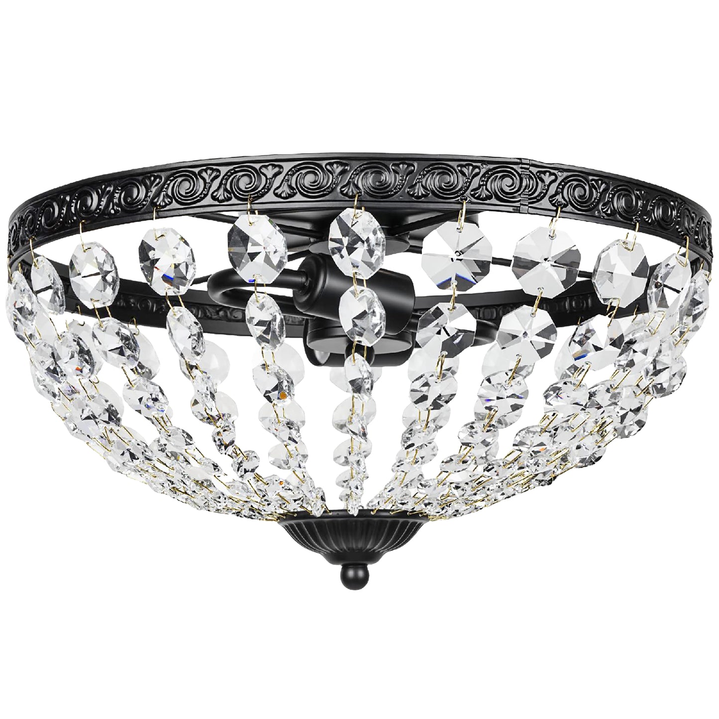 Chandelier Crystal Ceiling Light with E14 Base 2-Lights, Black