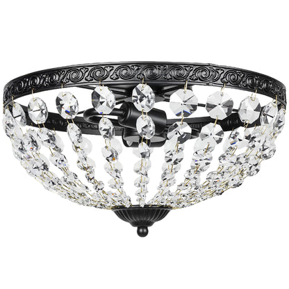 Chandelier Crystal Ceiling Light with E14 Base 2-Lights, Black