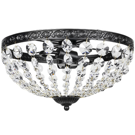Chandelier Crystal Ceiling Light with E14 Base 2-Lights, Black