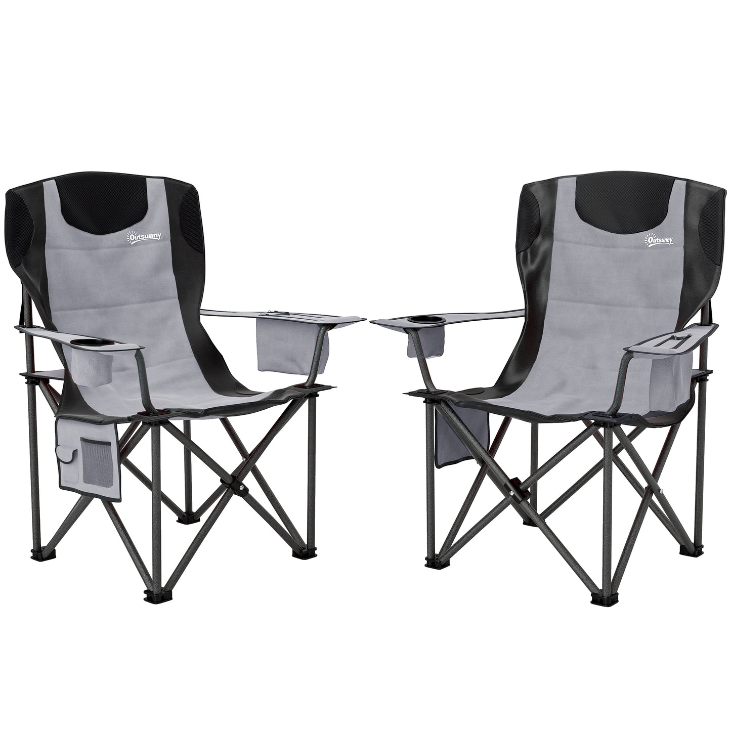 Set of 2 Padded Folding Picnic Chairs with Cooler Bag, Grey