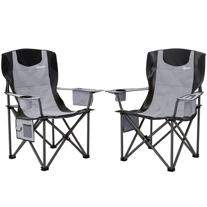 Set of 2 Padded Folding Picnic Chairs with Cooler Bag, Grey