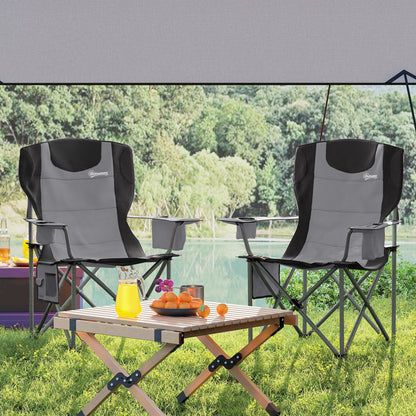 Set of 2 Padded Folding Picnic Chairs with Cooler Bag, Grey