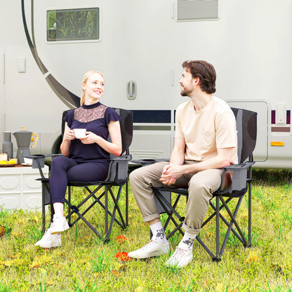 Set of 2 Padded Folding Picnic Chairs with Cooler Bag, Grey