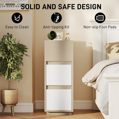 Slim Bedside Table, Bedside Cabinet with Open Shelf and 2 Drawers
