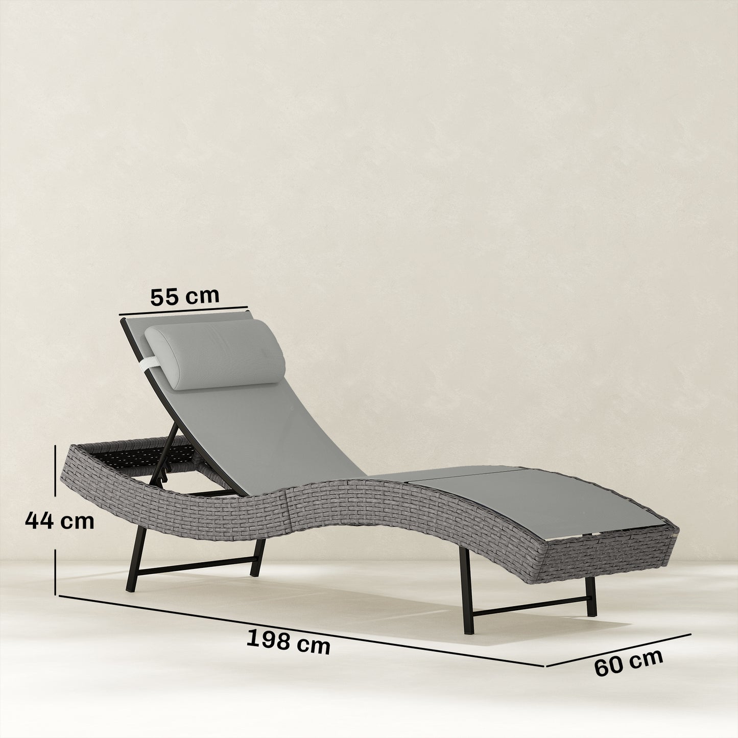 Rattan Sun Lounger with 5 Position Back, Texteline Seat, Light Grey