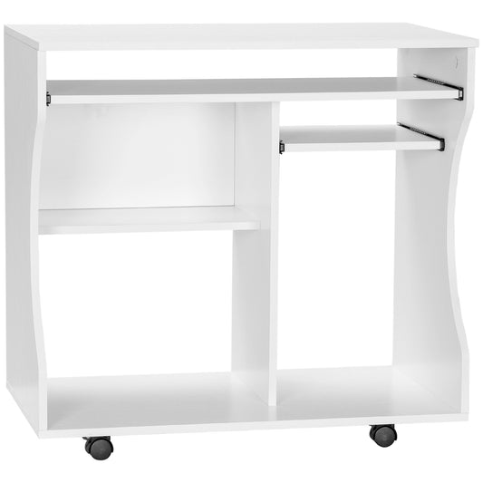 Computer Table Study Desk with Sliding Keyboard Tray, White