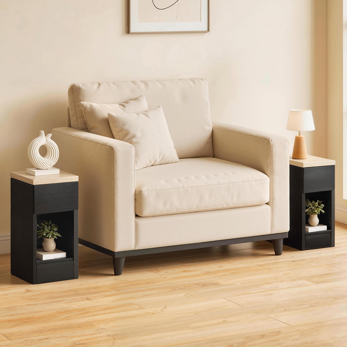Bedside Tables Set of 2, Nightstands for Bedroom, Living Room, Black