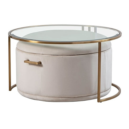 Aria Brass Coffee Table and Storage Ottoman Chalk - Set