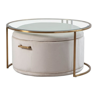 Aria Brass Coffee Table and Storage Ottoman Chalk - Set