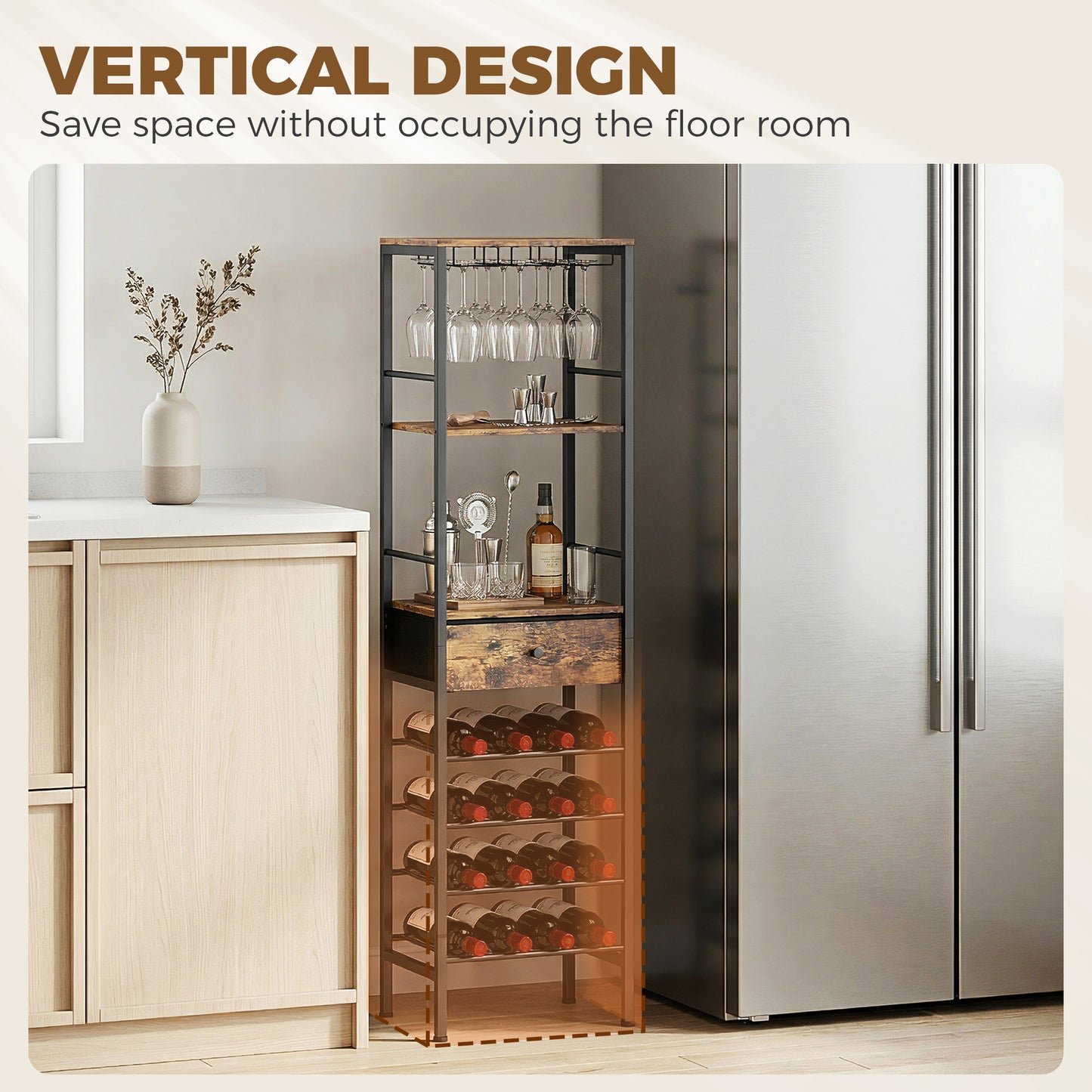 Wine Bar Cabinet 16-Bottle Wine Rack Rustic Brown
